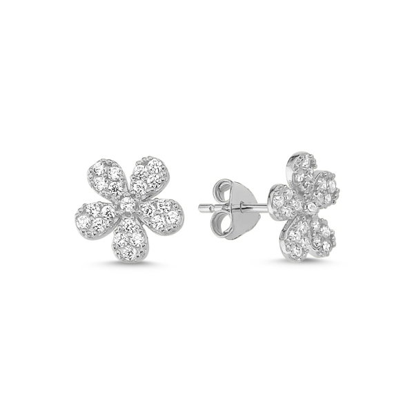 Cercei argint 925 rodiat cu floricele si zirconii albe - Be Nature ETU0049 [1]